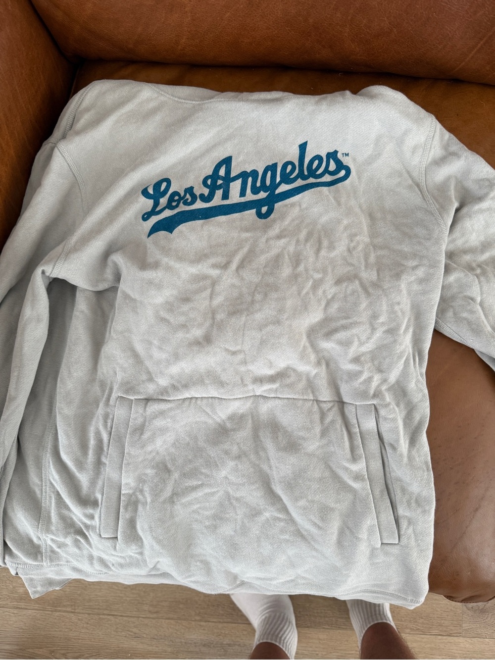 Los Angeles Dodgers  Crewneck Pullover Sweatshirt - White with Teal Script